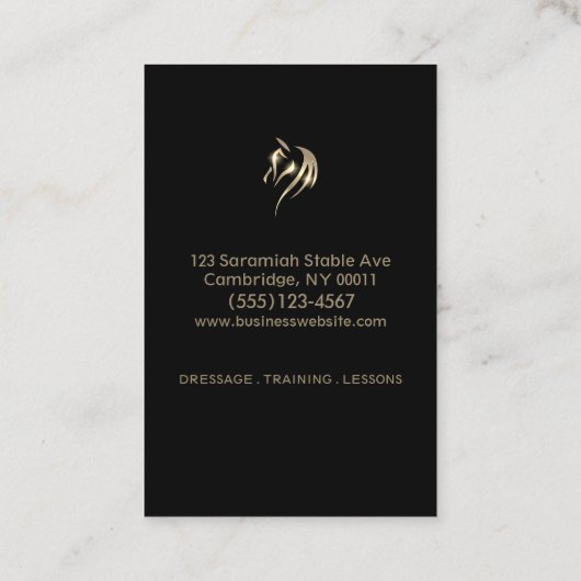 Luxus Reitpferd Schwarz Visitenkarte (Rückseite)
