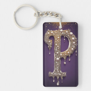 Luxus Rhinestone Buchstabe P mit Diamanten, Perlen Schlüsselanhänger