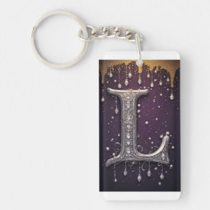 Luxus Rhinestone L Buchstabe mit Diamanten, Perlen Schlüsselanhänger
