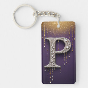 Luxus-Rhinstone-Buchstabe P mit Diamanten, Perlen Schlüsselanhänger