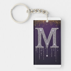 Luxus-Rhinstone-M-Buchstabe mit Diamanten, Perlen Schlüsselanhänger