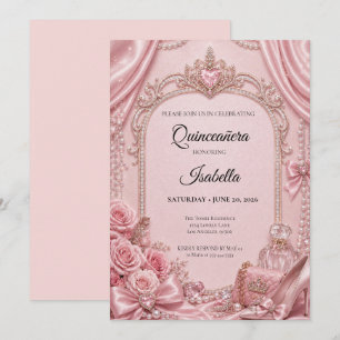 Luxus-Rhinstones Pink Quinceañera Einladung
