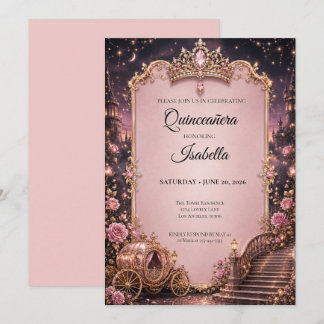 Luxus-Rhinstones Pink Quinceañera Einladung