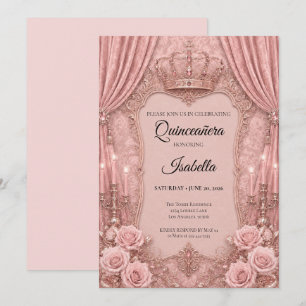 Luxus-Rhinstones Pink Quinceañera Einladung