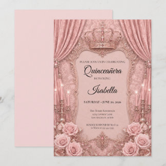 Luxus-Rhinstones Pink Quinceañera Einladung