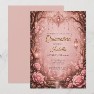 Luxus-Rhinstones Pink Quinceañera Einladung
