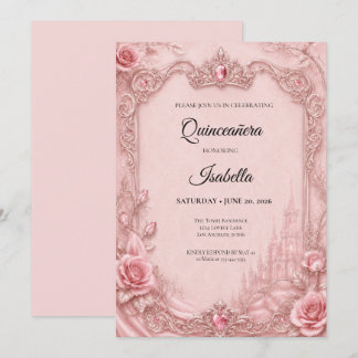Luxus-Rhinstones Pink Quinceañera Einladung