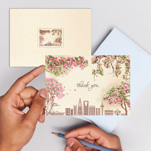Luxus-Riad-Skyline-Bougainvillea-Hochzeit-Dankesch Karte