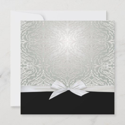 Luxus Ribbon Silver/Black Damask Wedite einladen Einladung (Rückseite)