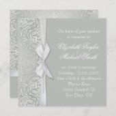 Luxus Ribbon Silver/Gray Damask Wedite Einladung (Vorne/Hinten)