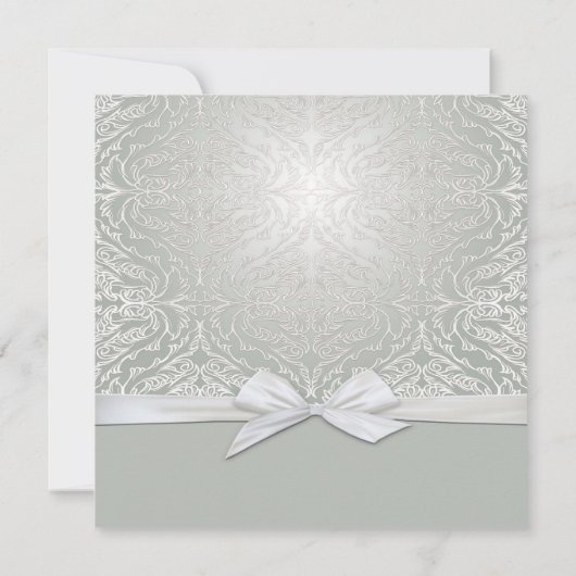 Luxus Ribbon Silver/Gray Damask Wedite Einladung (Rückseite)