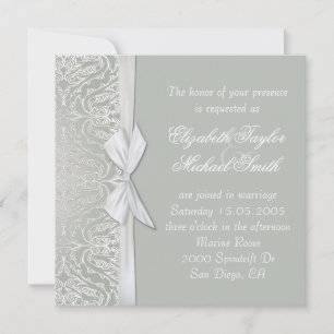 Luxus Ribbon Silver/Gray Damask Wedite Einladung