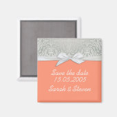 Luxus Ribbon Silver/KorallenDamast Save the Date Magnet (Vorderseite/Rückseite)