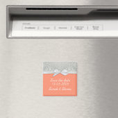 Luxus Ribbon Silver/KorallenDamast Save the Date Magnet (In Situ (Geschirrspüler))