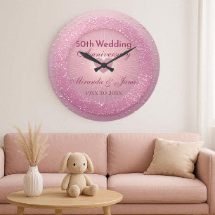 Luxus Rosa Glitter Herz 50. Hochzeitstag Große Wanduhr