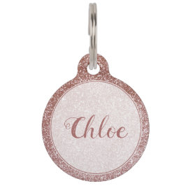 Luxus Rosa Gold Glitzer Monogram Pet ID Tag Haustiermarke
