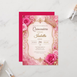 Luxus-Rosa-Gold-Prinzessin-Quinceañera Einladung