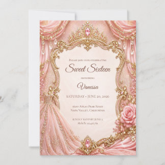 Luxus-Rosa-Gold-Prinzessin Sweet 16 Einladung