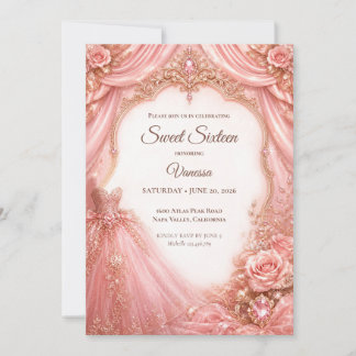 Luxus-Rosa-Gold-Prinzessin Sweet 16 Einladung