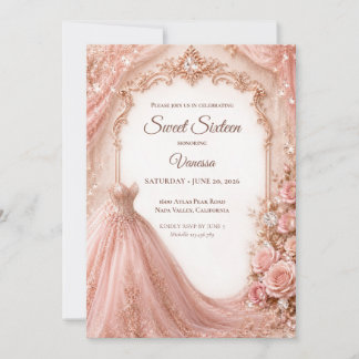 Luxus-Rosa-Gold-Prinzessin Sweet 16 Einladung