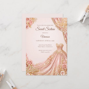 Luxus-Rosa-Gold-Prinzessin Sweet 16 Einladung