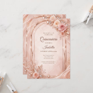Luxus-Rosa-Gold-Quinceañera Einladung