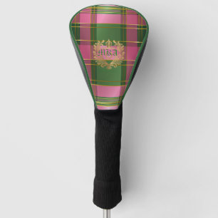 Luxus-Rosa-Grün-Kariert-Monogramm-Golf-Chic Golf Headcover