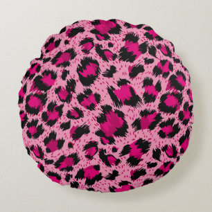 Luxus rosa Leopard, Vintage-Muster. Rundes Kissen
