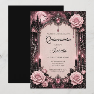 Luxus-Rosa Quinceañera Einladung