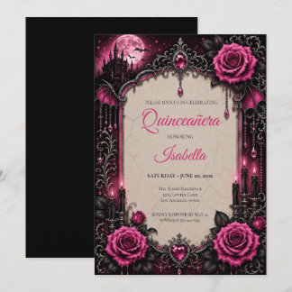 Luxus-Rosa-Rhinstones-Glitter-Quinceañera Einladung
