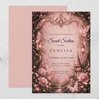 Luxus-Rosa-Rhinstones Glitter Sweet 16 Einladung