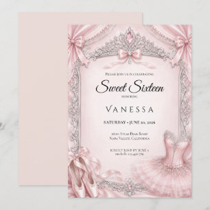 Luxus-Rosa-Rhinstones Glitter Sweet 16 Einladung