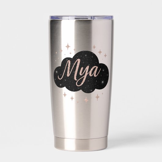 Luxus Rosa Rose Gold & Obsidian Crystal Tumbler Thermobecher (Vorderseite)