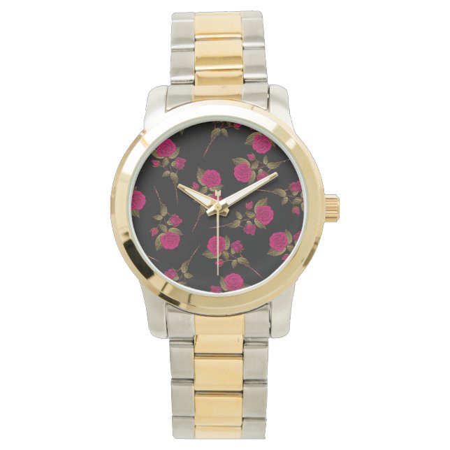 Luxus Rosa Rose Popular Floral Armbanduhr (Vorderseite)