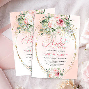 Luxus-Rosa-Rosen-Hochzeitsdusche-Goldene Einladung