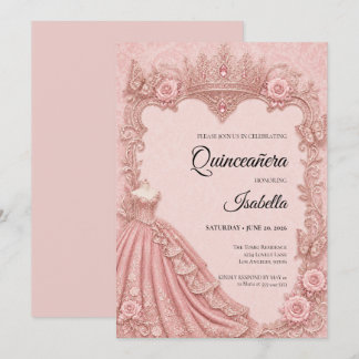 Luxus-Rosa-Schmetterlinge Floral Quinceañera Einladung