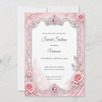 Luxus-Rosa-Silber-Prinzessin Sweet 16 Einladung