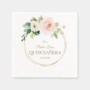 Luxus Rosa Weiße Blume Gold Quinceañera Serviette