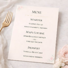 Luxus-Rosé-Blumen-Hochzeitsmenü Menükarte