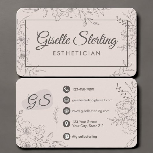Luxus-Rosé-Blumen-Script-Schönheits-Esthetikerin Visitenkarte