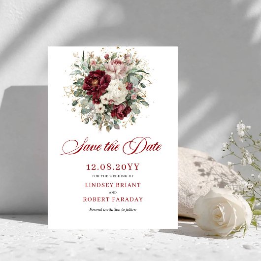 Luxus-Rosé-Burgunder-Blumen-Save-the-Date Save The Date