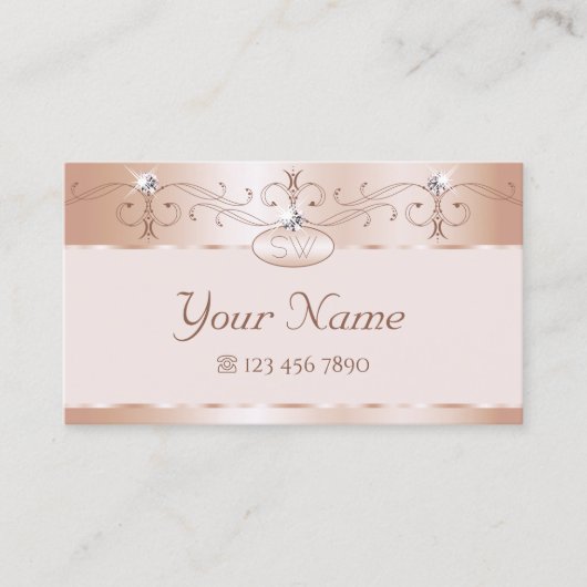 Luxus Rose Coral Verziert Sparkle Diamonds Monogra Visitenkarte (Vorderseite)