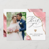 Luxus Rose Gold Agate Glitzer Foto Hochzeit Dankeskarte (Vorne/Hinten)
