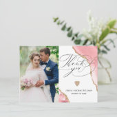 Luxus Rose Gold Agate Glitzer Foto Hochzeit Dankeskarte (Stehend Vorderseite)