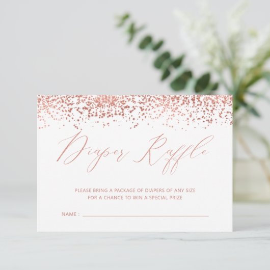 Luxus Rose Gold Baby Dusche Windeln Raffle Ticket Begleitkarte (Stehend Vorderseite)