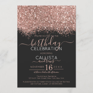 Luxus Rose Gold Black Glitzer Confetti Geburtstag Einladung