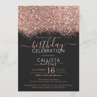 Luxus Rose Gold Black Glitzer Confetti Geburtstag Einladung