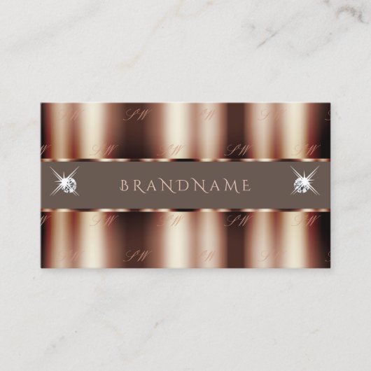 Luxus Rose Gold Brown Sparkle Diamonds Initialen Visitenkarte (Vorderseite)