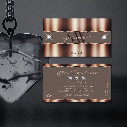 Luxus Rose Gold Brown Sparkle Diamonds Monogram Visitenkarte