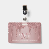 Luxus Rose Gold Dripping Glitzer Monogram Foto Ausweis (Vorderseite mit Clip)